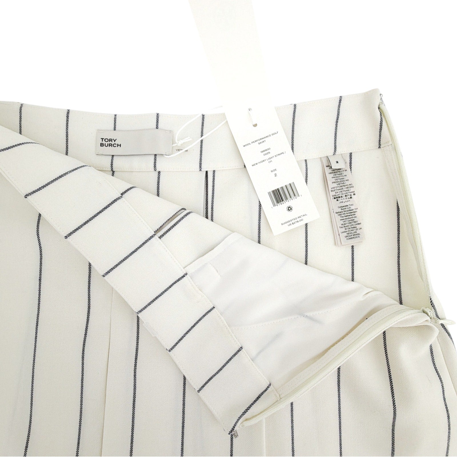 TORY BURCH Wool Performance Golf Skirt in New Ivory Light Stripe 2|XS Tory Burch