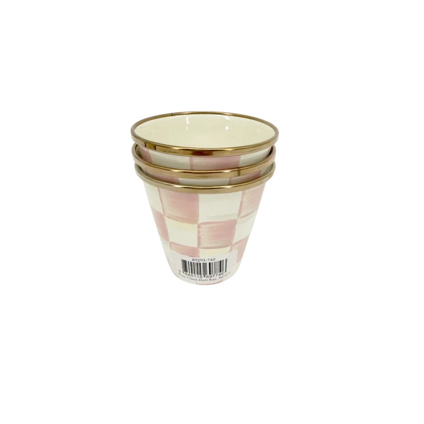 MACKENZIE-CHILDS Herb Pots in Rosy Check Set of 3 - flyKAMP