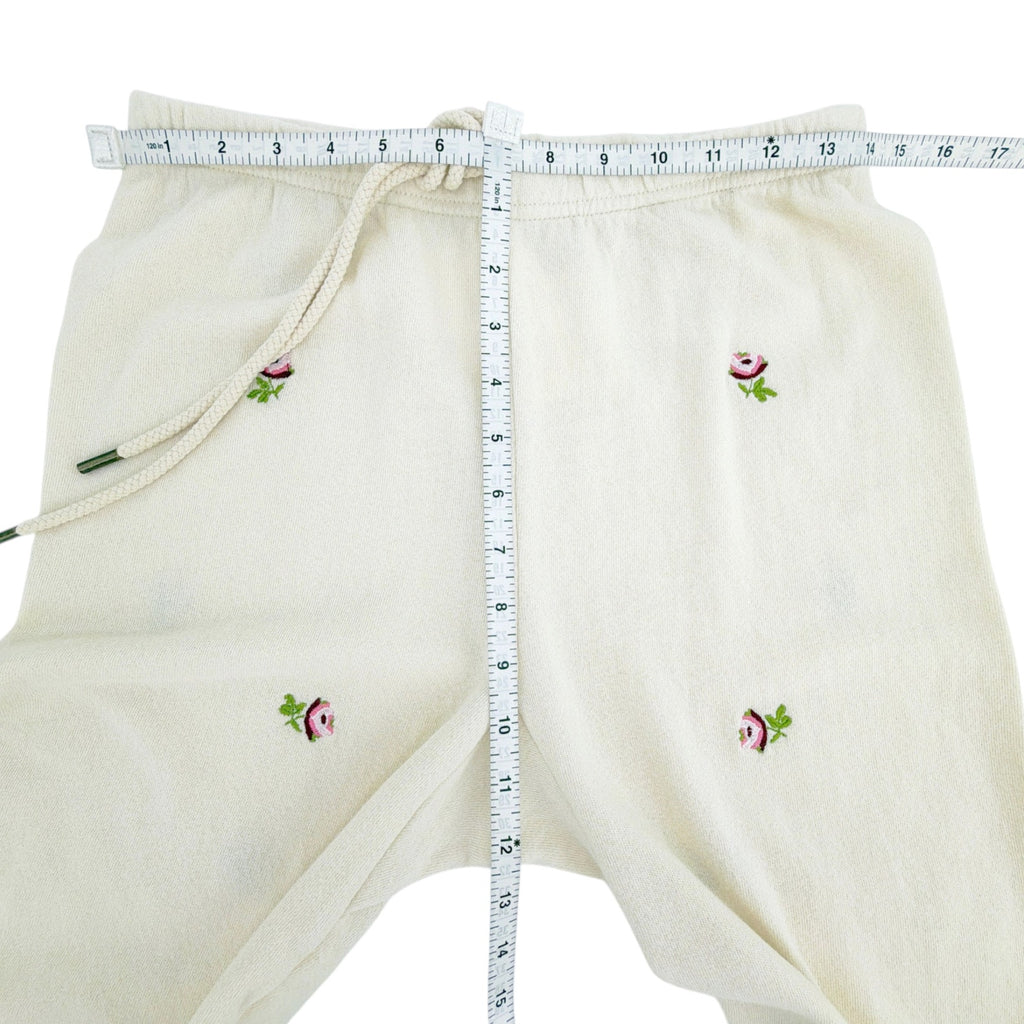 THE GREAT. The Stadium Sweatpant. Washed White with Embroidered Roses 0|XS The Great.