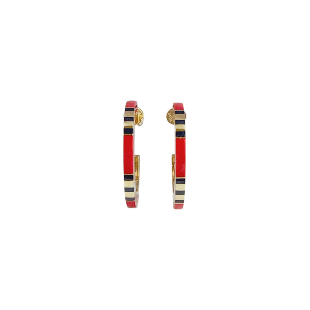 TORY BURCH Icon Enamel Hoop Earrings in Tory Gold / Red / Navy Tory Burch