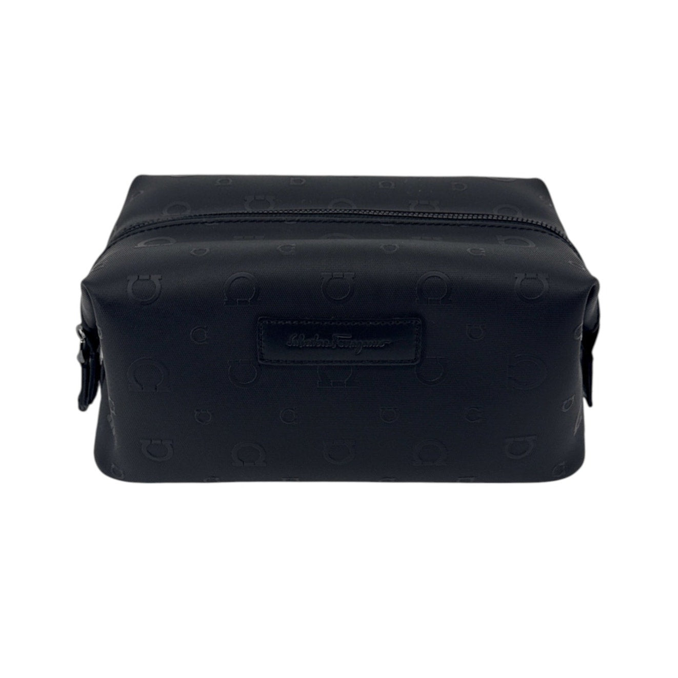 SALVATORE FERRAGAMO Gancini Embossed Toiletry Dopp Kit Bag in Black