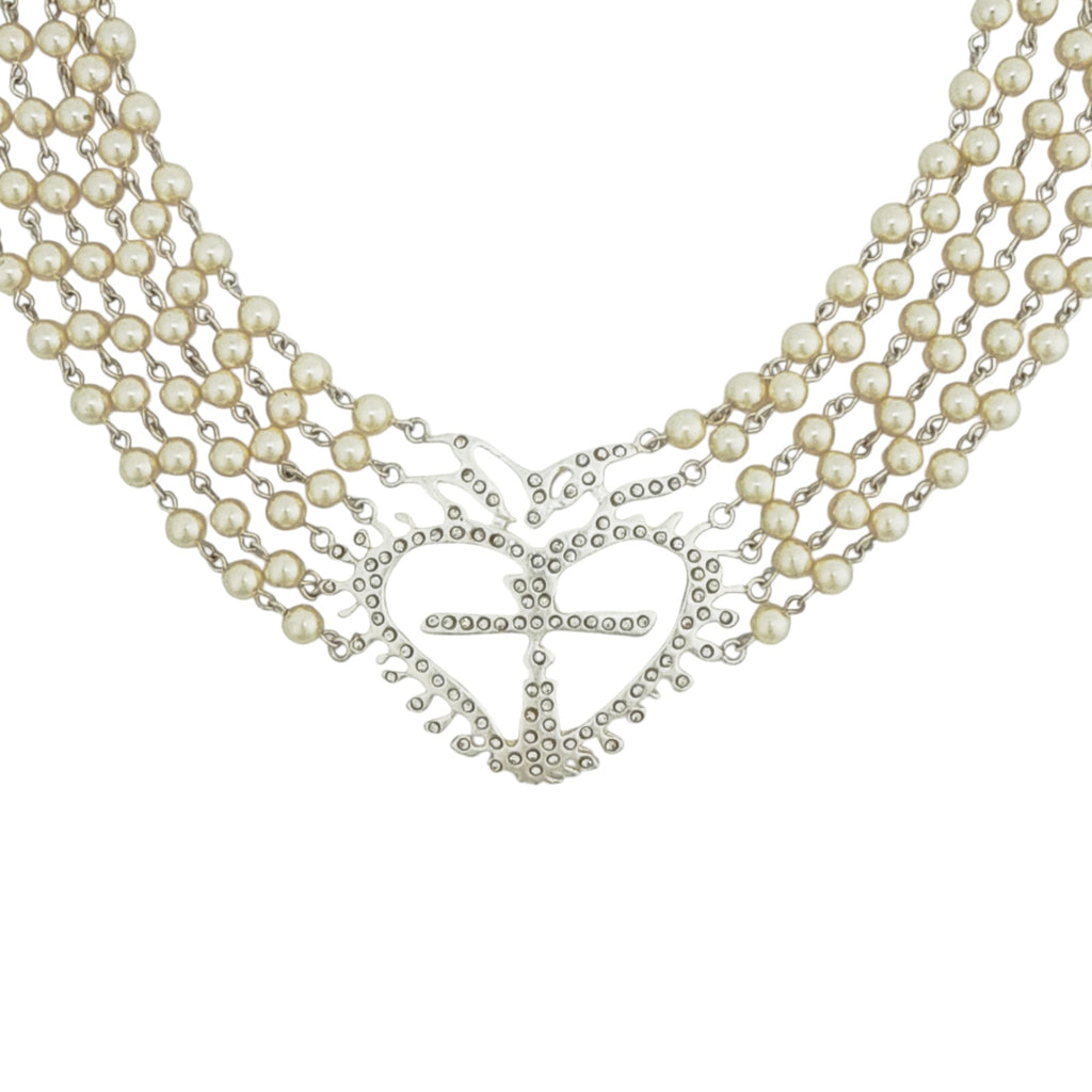 VIRGINS SAINTS & ANGELS VSA La Queen Collar Pearl & Silver 17.75" Virgins Saints & Angels