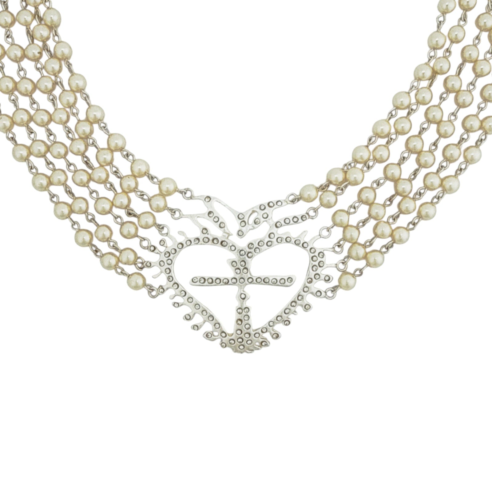 VIRGINS SAINTS & ANGELS VSA La Queen Collar Pearl & Silver 17.75" Virgins Saints & Angels