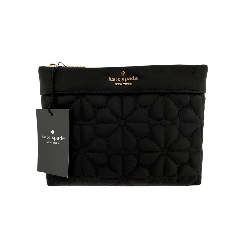 KATE SPADE New York Spade Flower Quilted Cosmetic Pouch in Black - flyKAMP