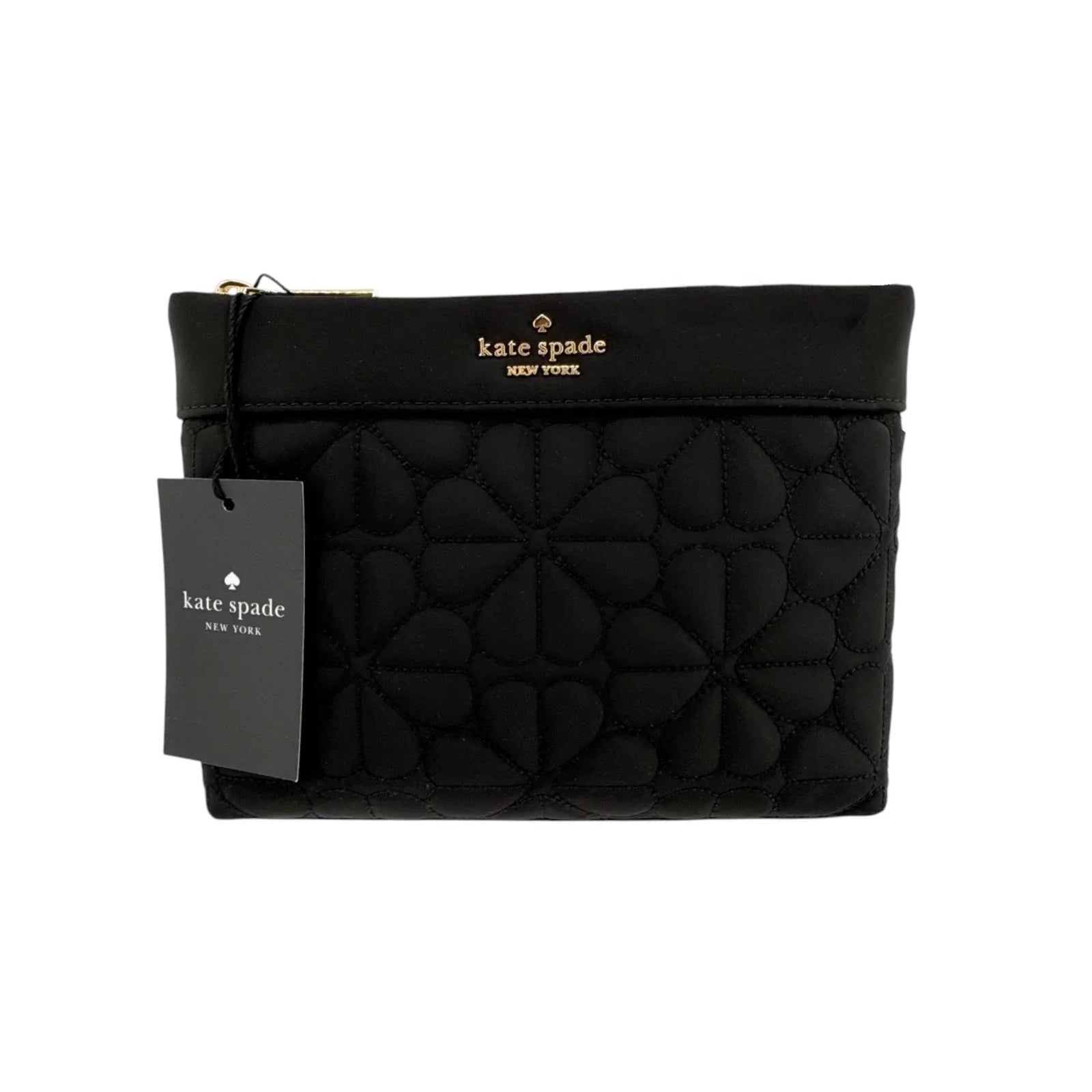 KATE SPADE New York Spade Flower Quilted Cosmetic Pouch in Black - flyKAMP
