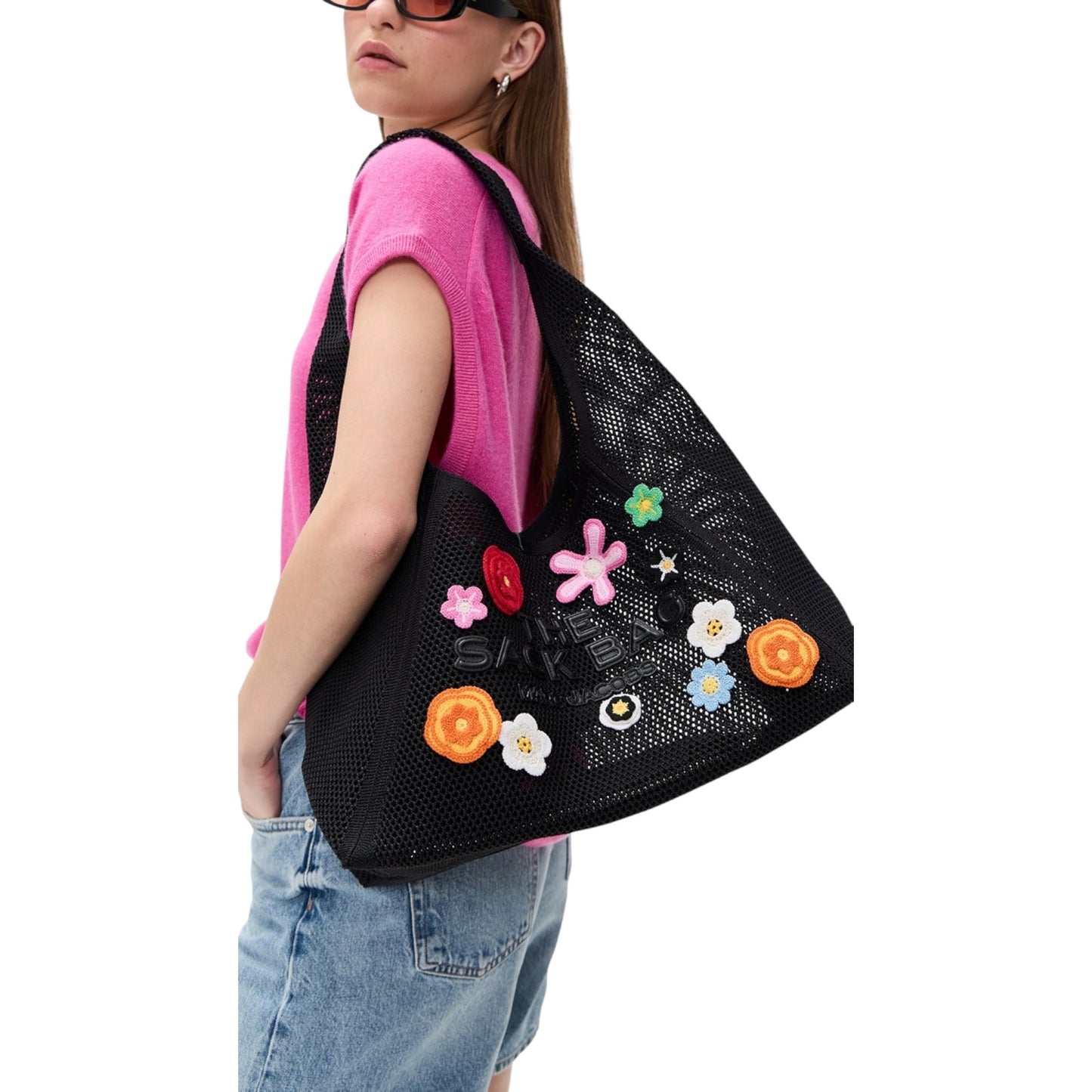 MARC JACOBS The Daisy Crochet Sack Bag in Black
