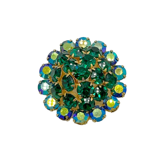 BROOCH Vintage Green Rhinestone Dome