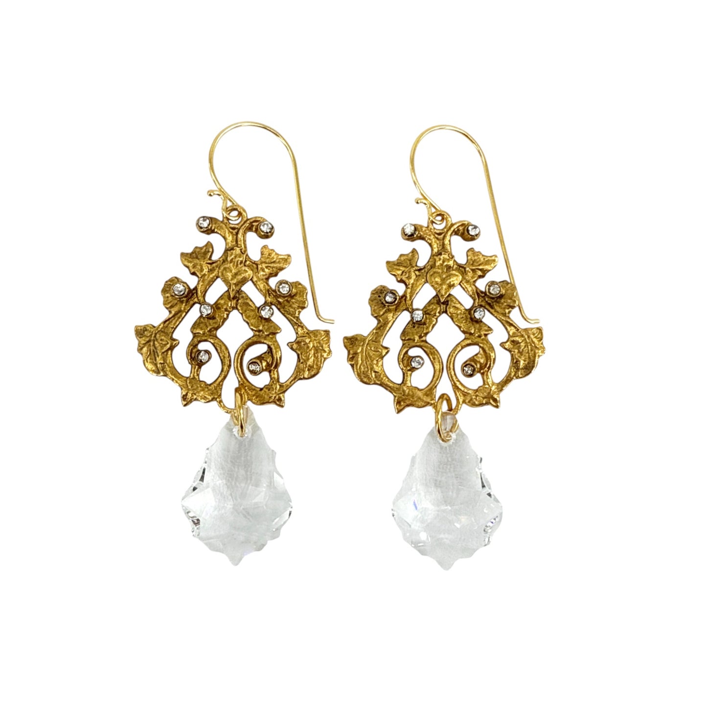 VIRGINS SAINTS & ANGELS VSA Vine Drop Earrings in Gold & Clear Crystal