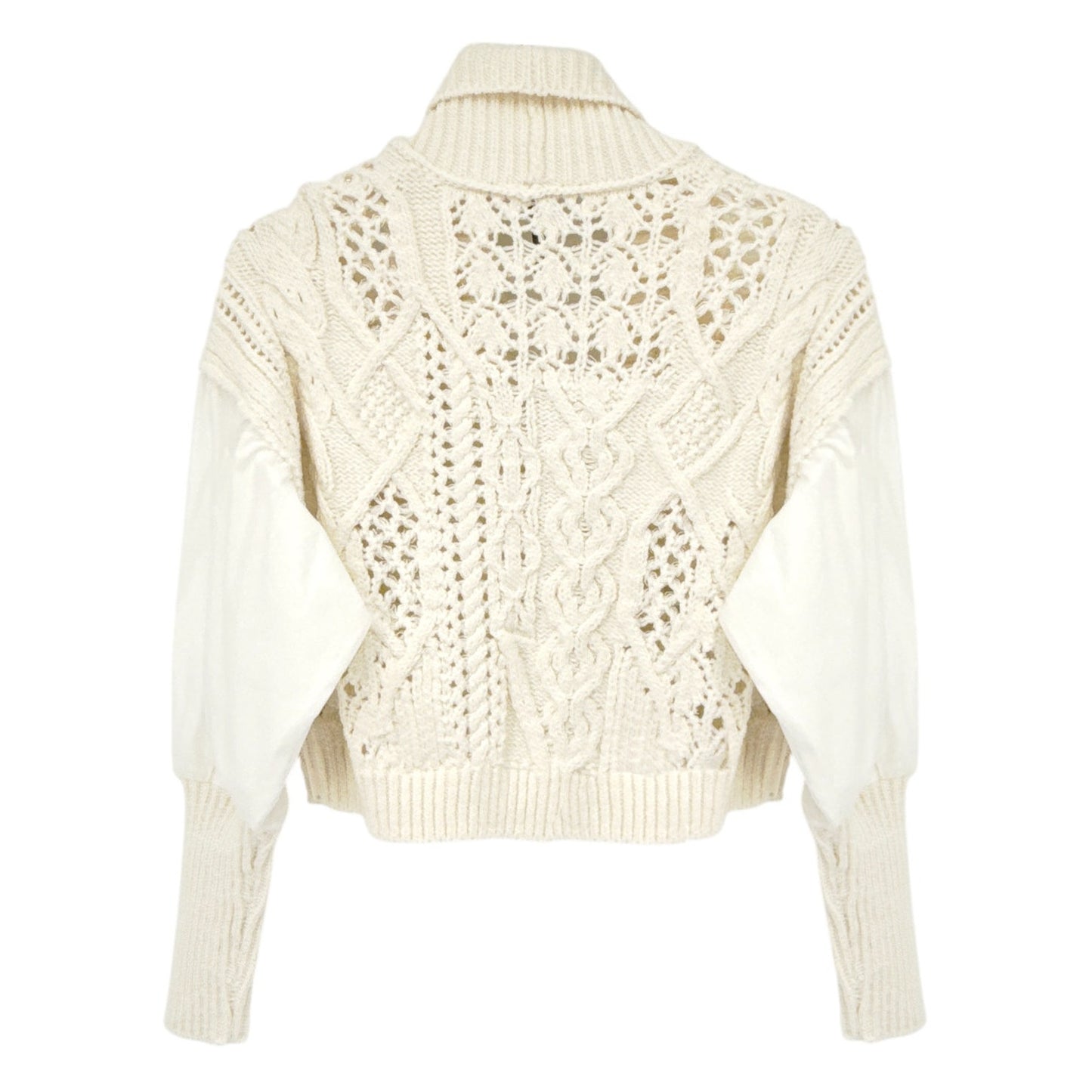 ANTHROPOLOGIE Balloon-Sleeve Twofer Cable-Knit Cardigan Sweater S