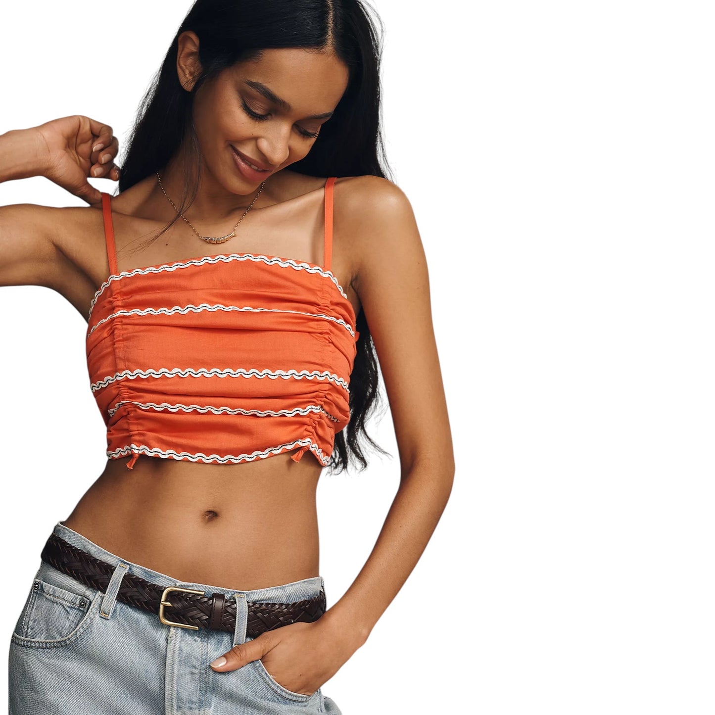 ANTHROPOLOGIE Woven Leather Belt in Brown S