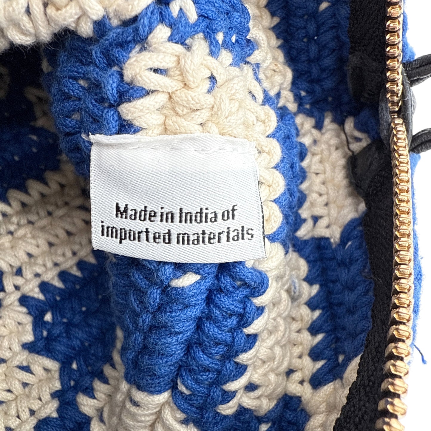 CLARE V. Foldover Clutch in Cobalt & Cream Crochet with Chain Shoulder Strap