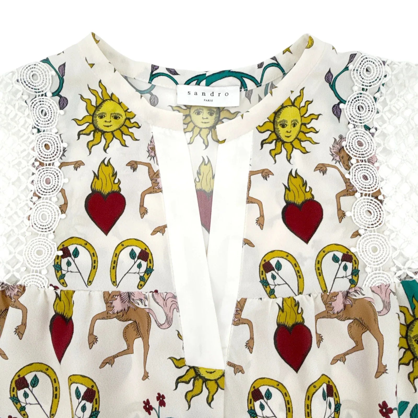 SANDRO Azucar Print Chiffon Blouse In Off White 2|M - flyKAMP