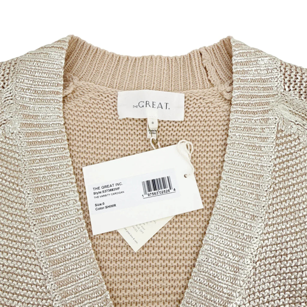 THE GREAT. The Varsity Cardigan Gold Shimmer 0|XS - flyKAMP