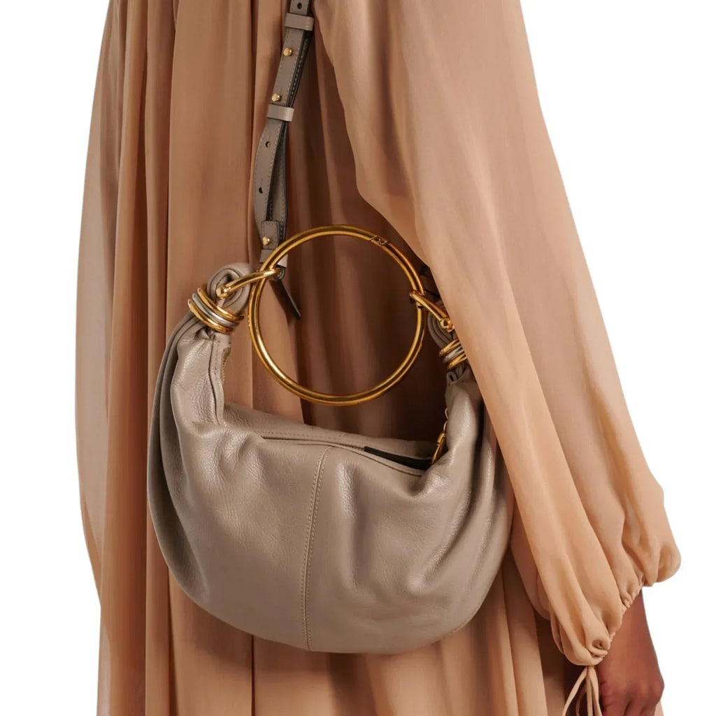CHLOE Small Bracelet Hobo Bag in Grained Leather in Grey - flyKAMP