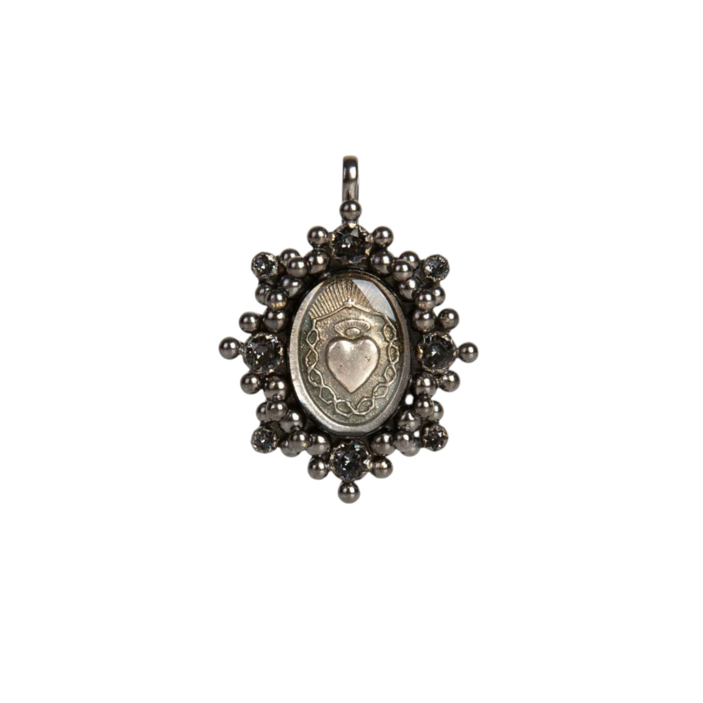 VIRGINS SAINTS & ANGELS VSA Oval Cloister Sacred Heart Charm Gunmetal