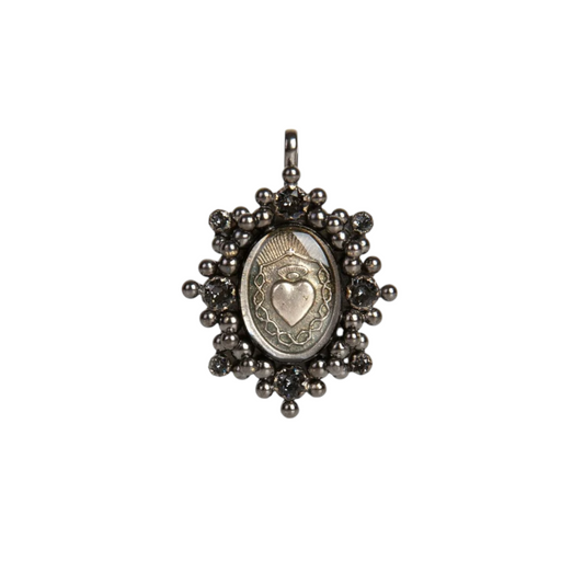 VIRGINS SAINTS & ANGELS VSA Oval Cloister Sacred Heart Charm Gunmetal