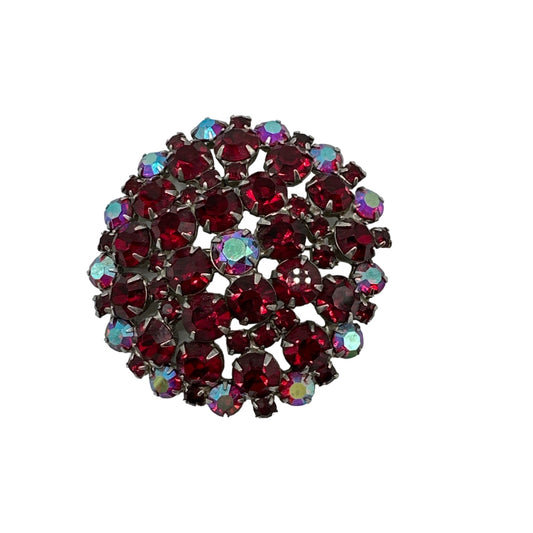 BROOCH Vintage Ruby Red Rhinestone Dome