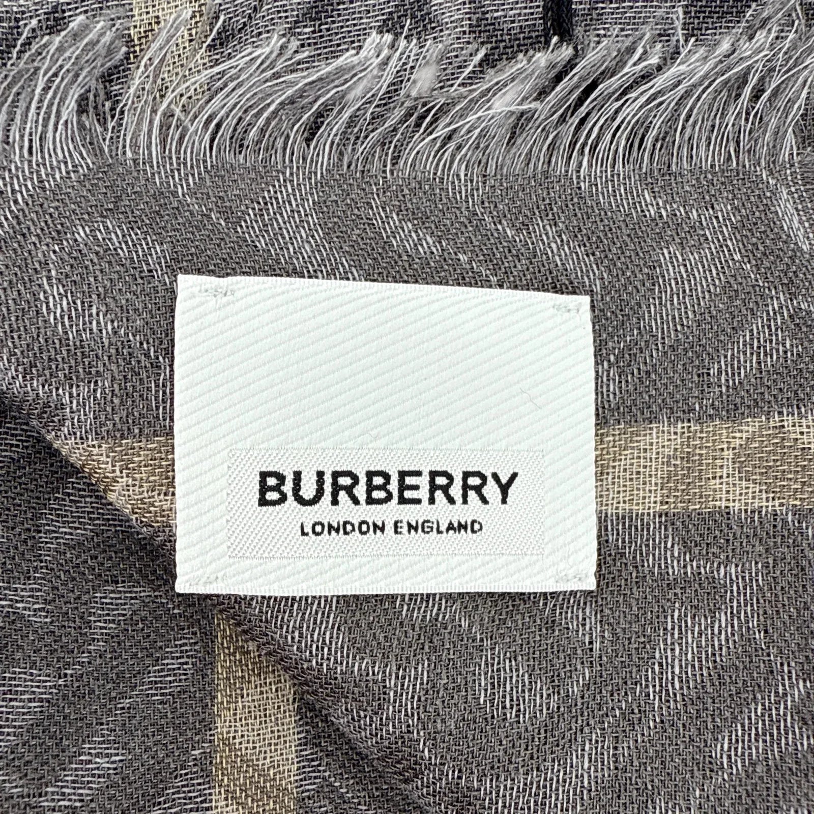 BURBERRY TB Giant Check Gauze Wool & Silk Scarf in Charcoal - flyKAMP