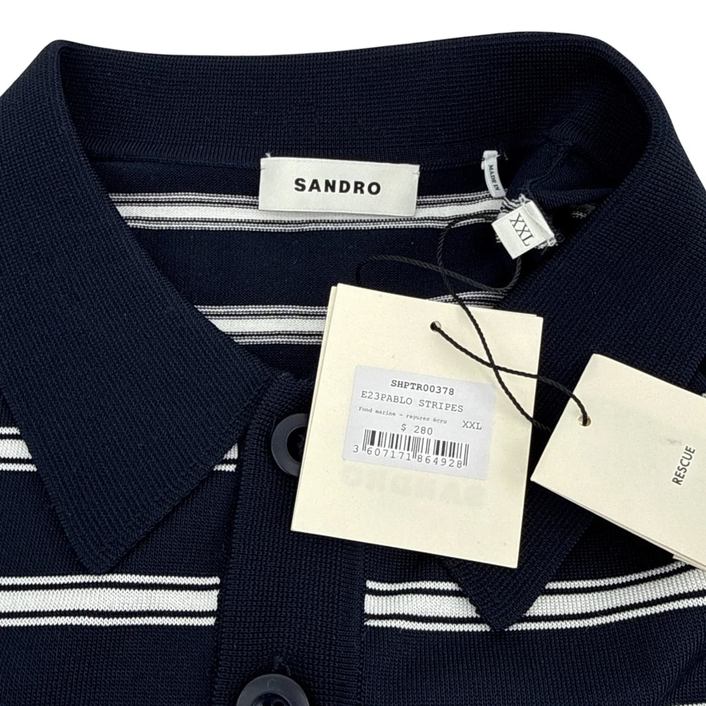 SANDRO Pablo Striped Polo in Fond Marine XXL - flyKAMP