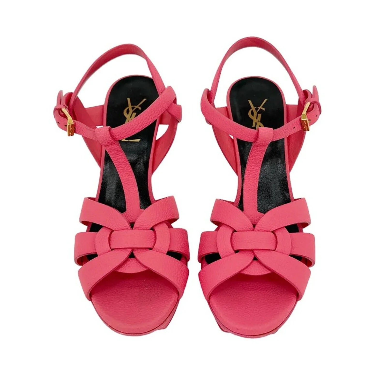 SAINT LAURENT Grained Calfskin Tribute 75 Platform Sandals in Rose Clair 37 - flyKAMP