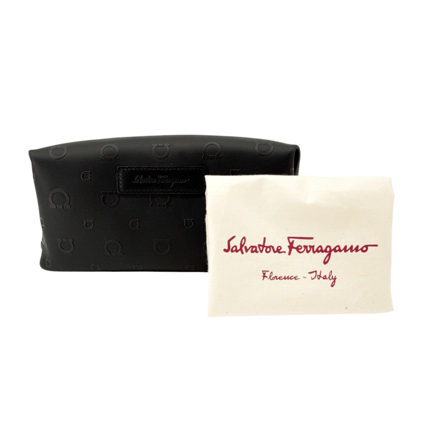 SALVATORE FERRAGAMO Gancini Embossed Toiletry Dopp Kit Bag in Black