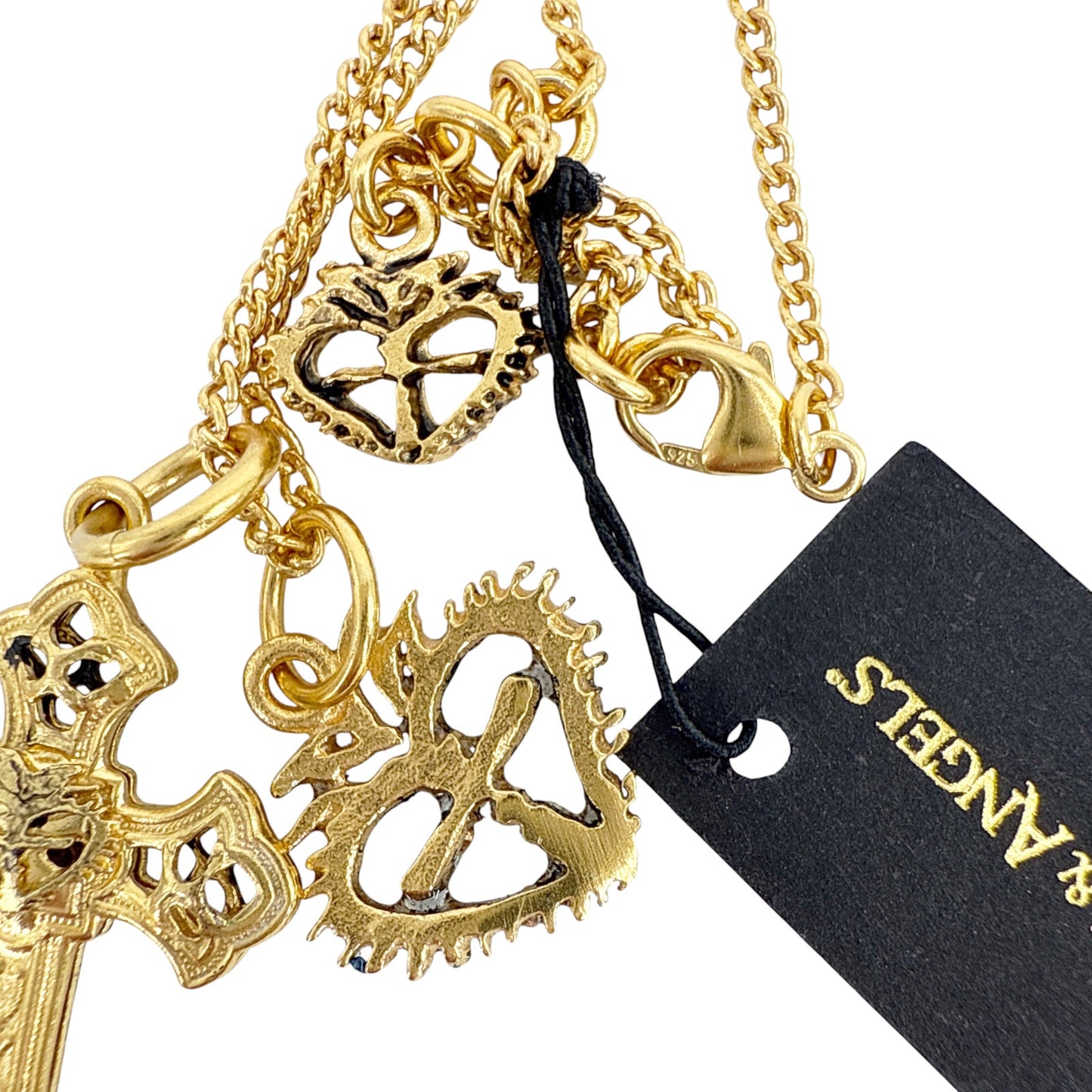 VIRGINS SAINTS & ANGELS VSA Basilica Cross & Sacred Heart Charm Necklace Gold