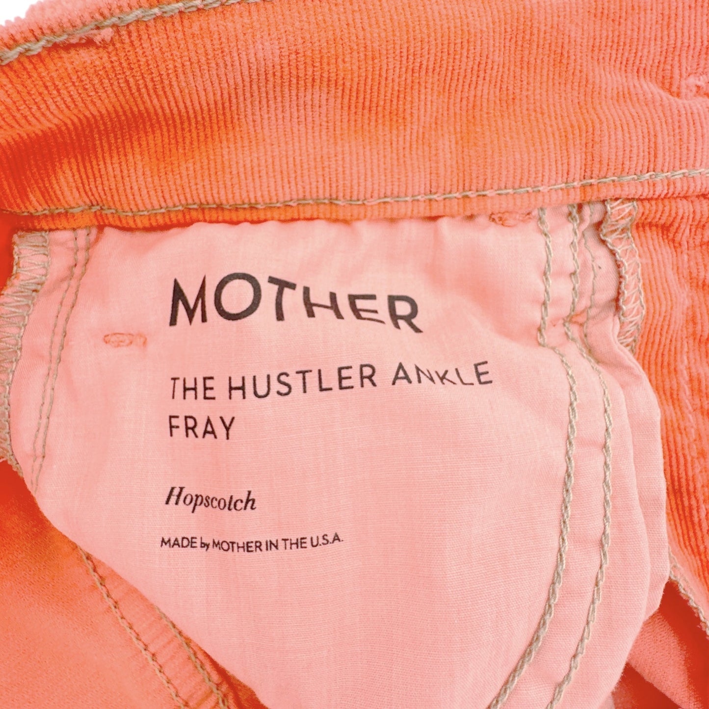 MOTHER The Hustler Ankle Fray Hopscotch Corduroy in Coral 24