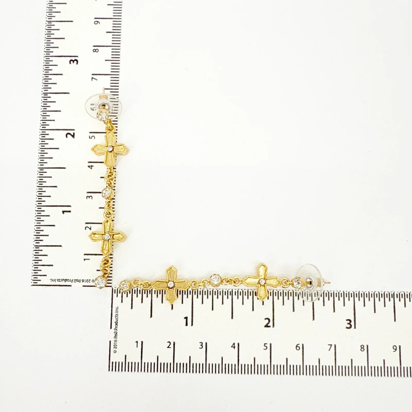 VIRGINS SAINTS & ANGELS VSA Peace Cross 2 Crystal Drop Post Earrings in Gold - flyKAMP