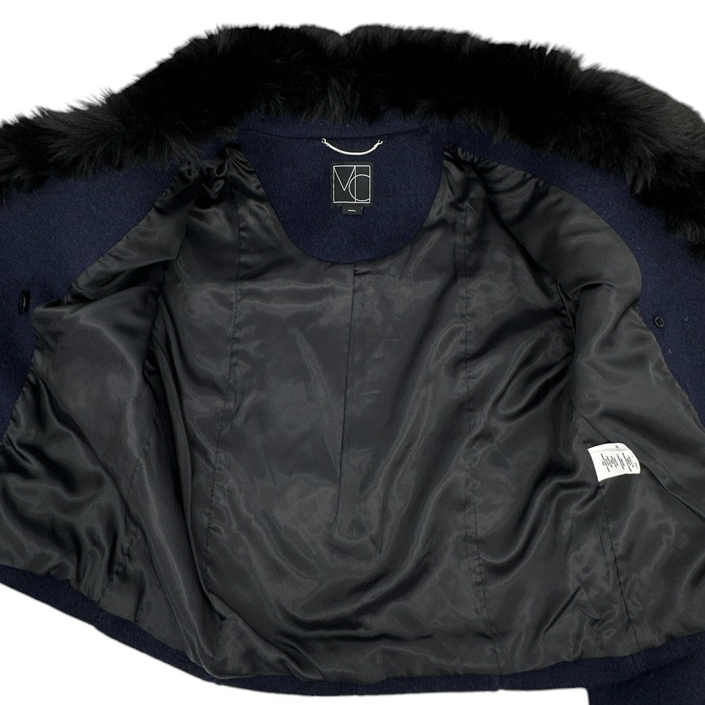 MERCER COLLECTIVE Georgia Faux Fur Collar Double-Breasted Peacoat S