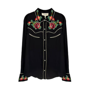 THE GREAT. The Heirloom Rose Western Shirt in Black 1|S