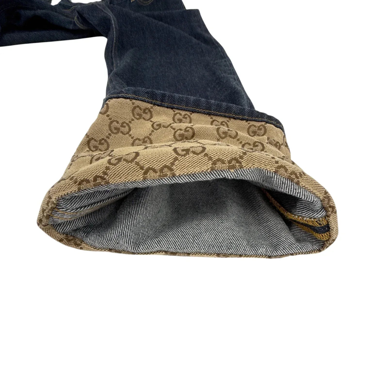 GUCCI Denim Pants with GG Supreme Canvas Cuff 24 - flyKAMP