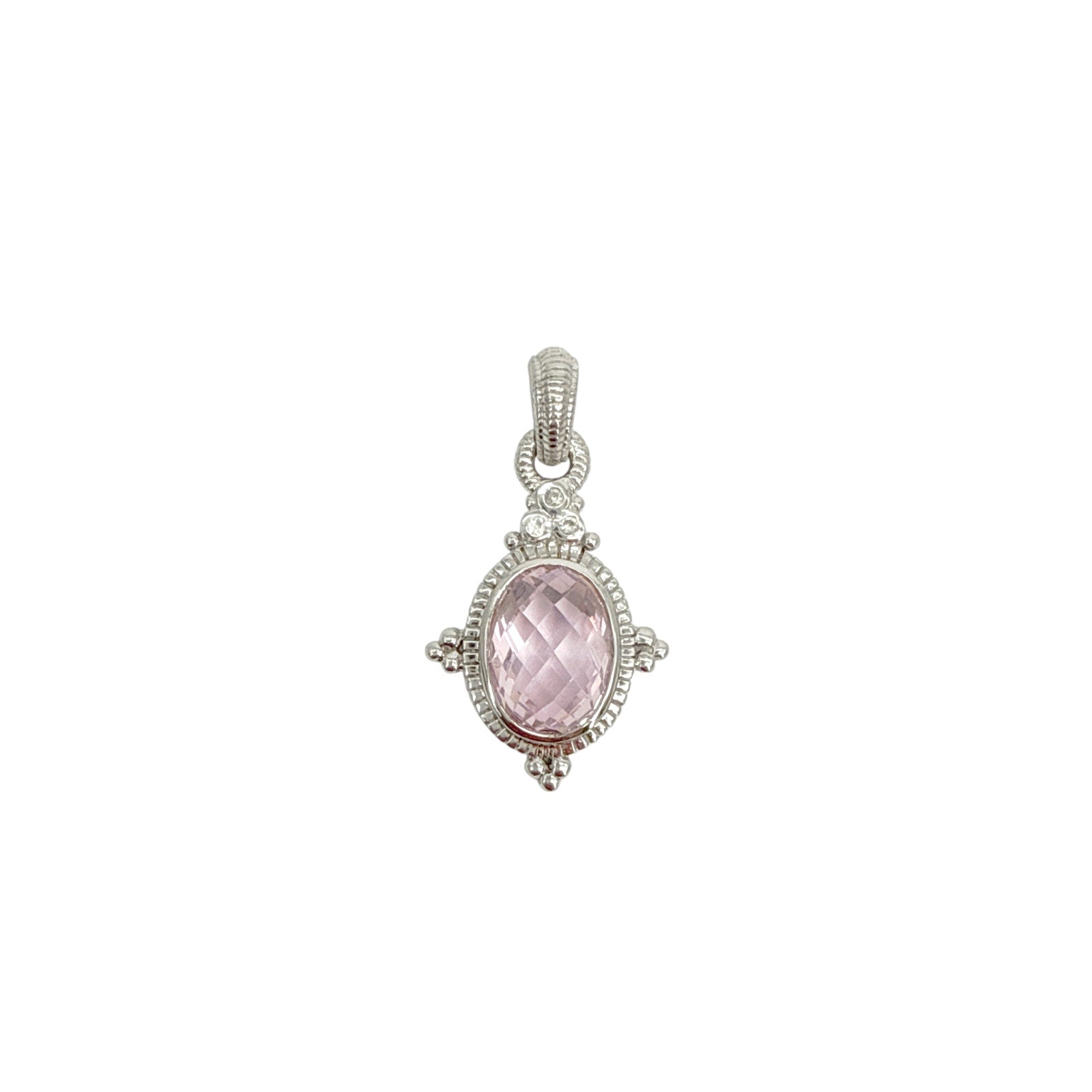 JUDITH RIPKA Sterling Silver Crystal Station Pendant Necklace with Pink CZ Judith Ripka