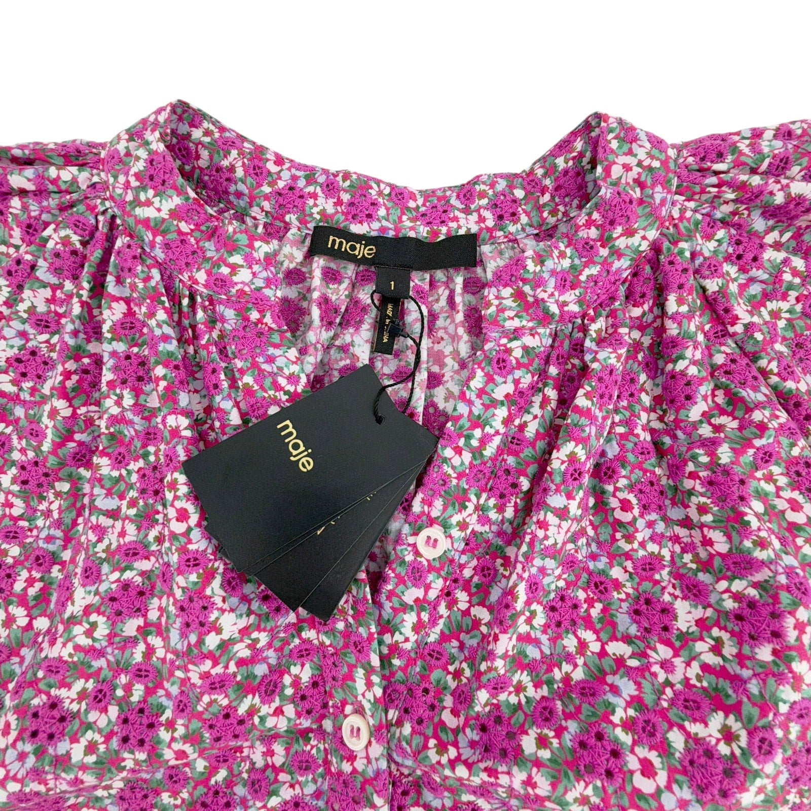 MAJE Floral Print Broderie Anglaise Cotton Blouse 1|S Maje