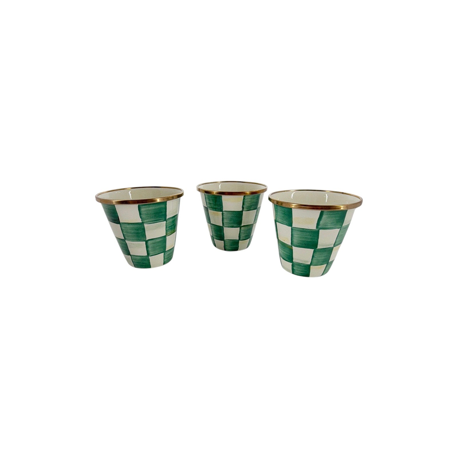 MACKENZIE-CHILDS Herb Pots in Emerald Check Set of 3 Mackenzie-Childs