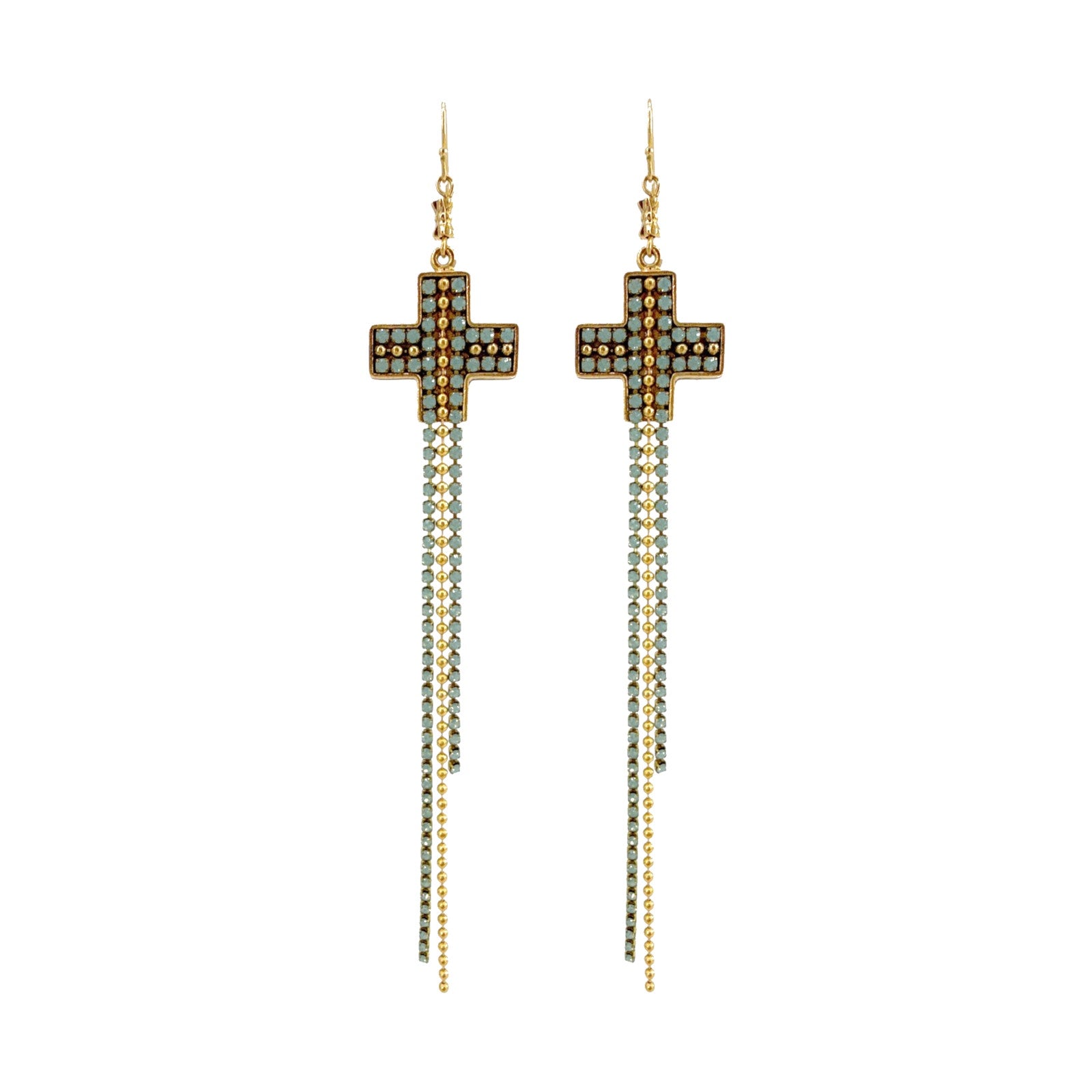 VIRGINS SAINTS & ANGELS VSA Resurrection Cross Chain Earrings in Gold