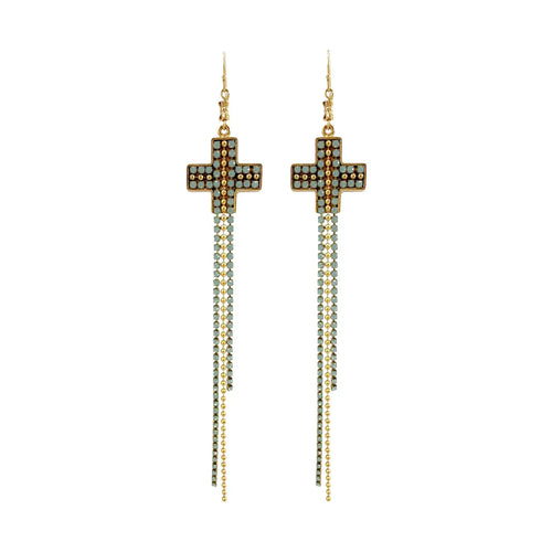 VIRGINS SAINTS & ANGELS VSA Resurrection Cross Chain Earrings in Gold - flyKAMP