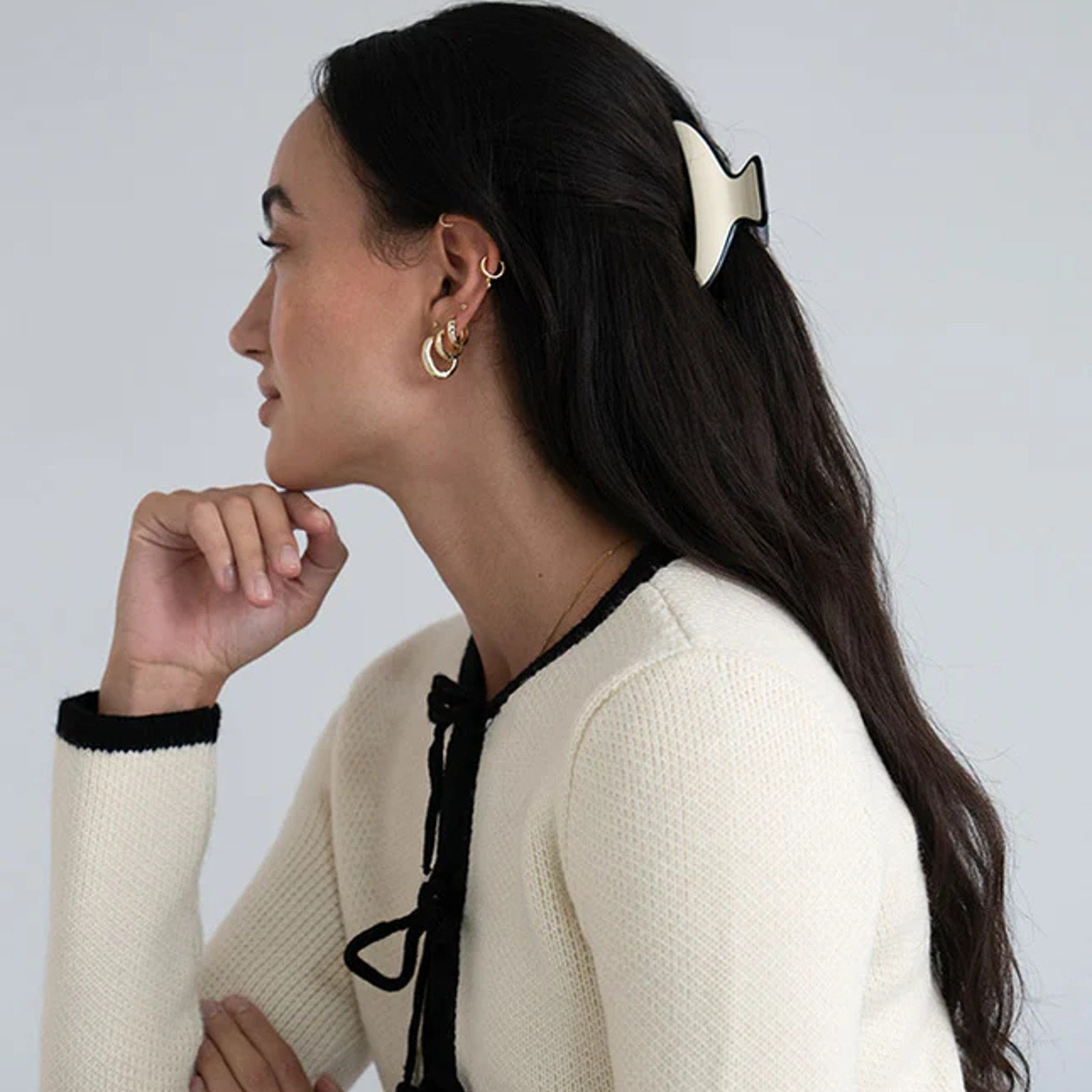 FRANCE LUXE Maybell Claw Clip in Black & Ivory France Luxe