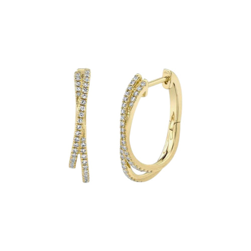 SHY Creation Diamond 14K Yellow Gold Crossover Hoop Earrings .21 CTW Shy Creation