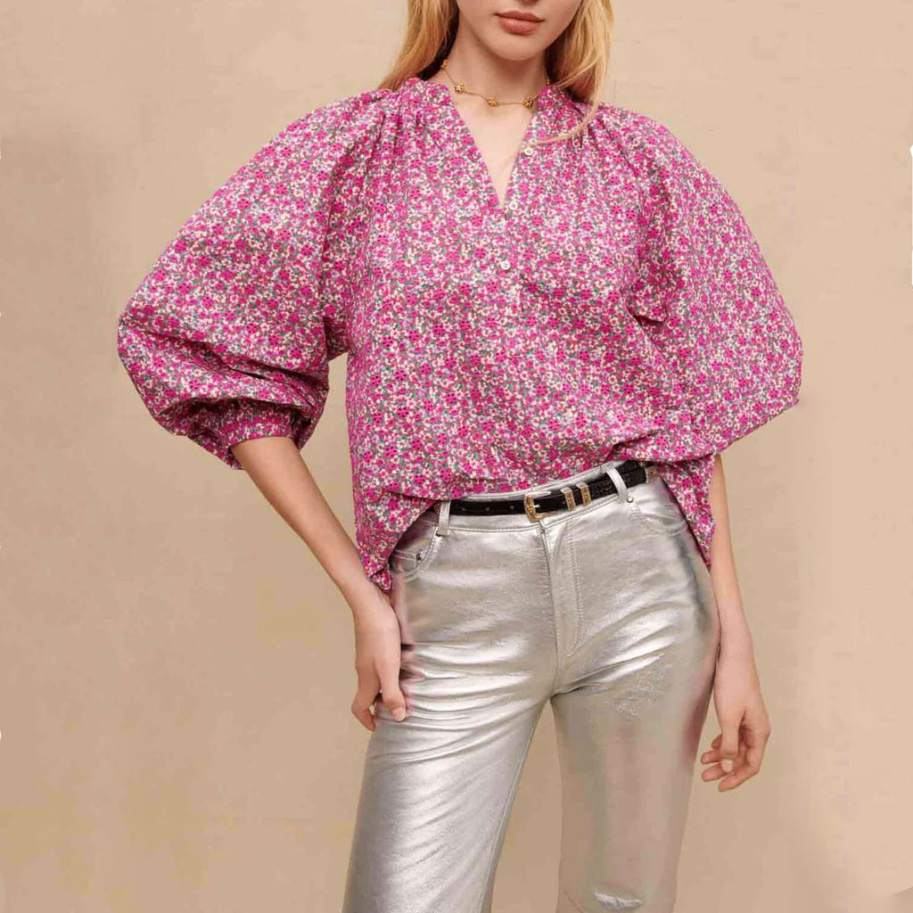 MAJE Floral Print Broderie Anglaise Cotton Blouse 1|S Maje