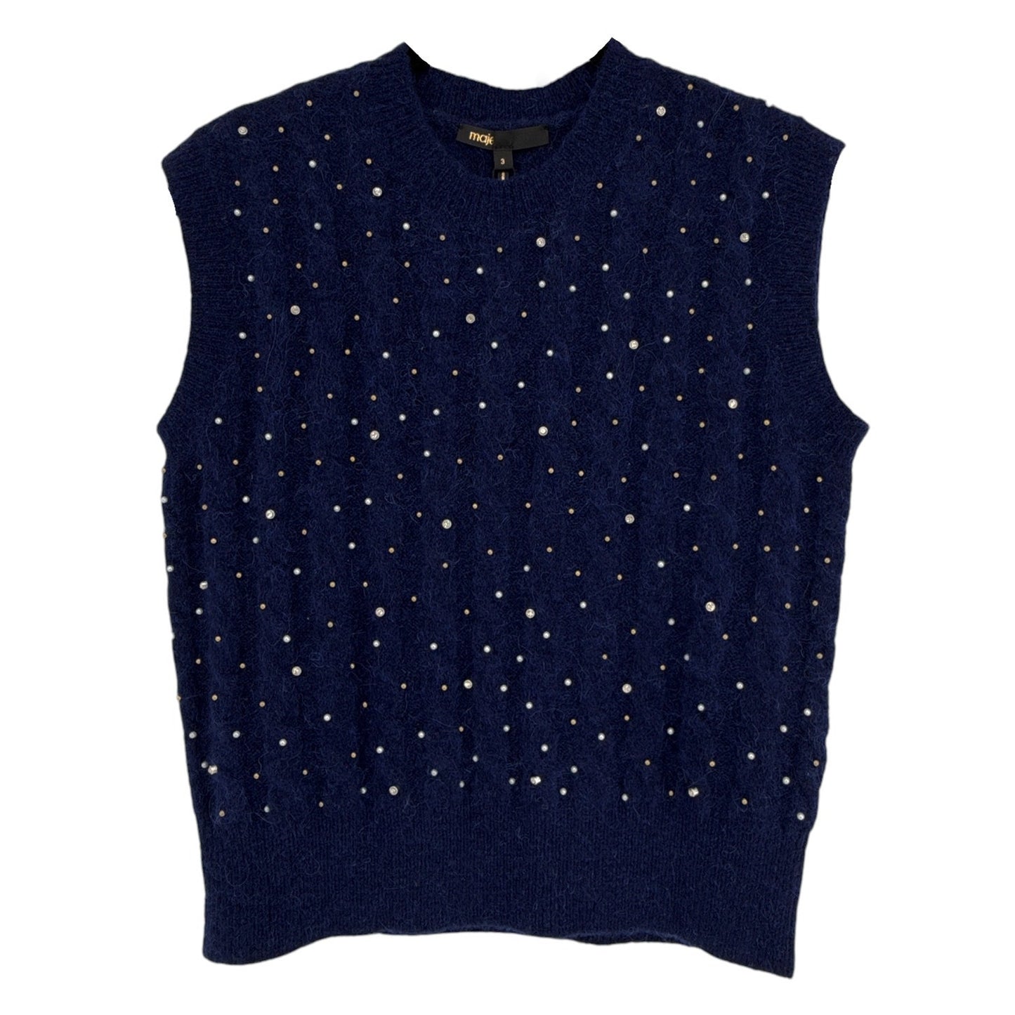 MAJE Maela Embellished Sweater Vest in Marine 3|L