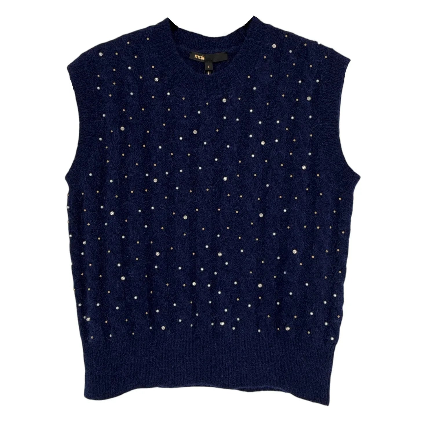 MAJE Maela Embellished Sweater Vest in Marine 3|L - flyKAMP