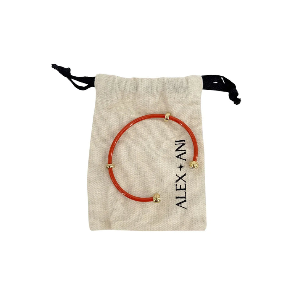 ALEX+ANI Bezel Stone Enamel Cuff in Coral Red - flyKAMP