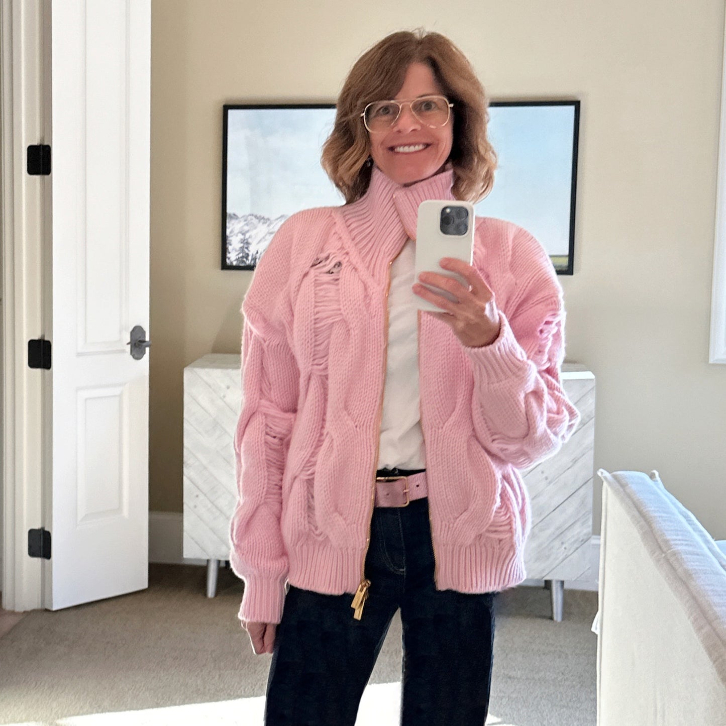 BLUMARINE Knitted Heavy Cardigan Jacket in Chalk Pink IT38|XS