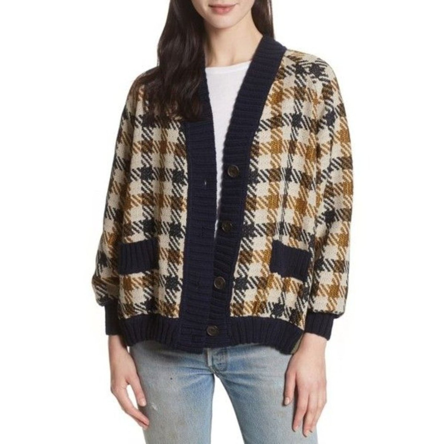 SEA NEW YORK Houndstooth Boyfriend Cardigan XS