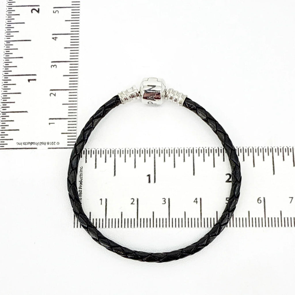 PANDORA Moments Woven Leather Bracelet with Silver Clasp in Black 17cm - flyKAMP
