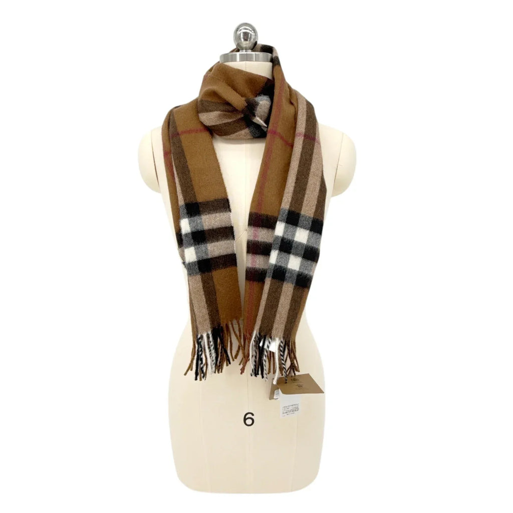 BURBERRY Giant Check Cashmere Scarf in Birch Brown - flyKAMP