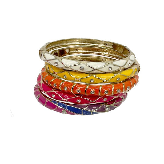 SEQUIN by NORDSTROM Enamel & Crystal Hinged Bangle Bracelet Set of 5