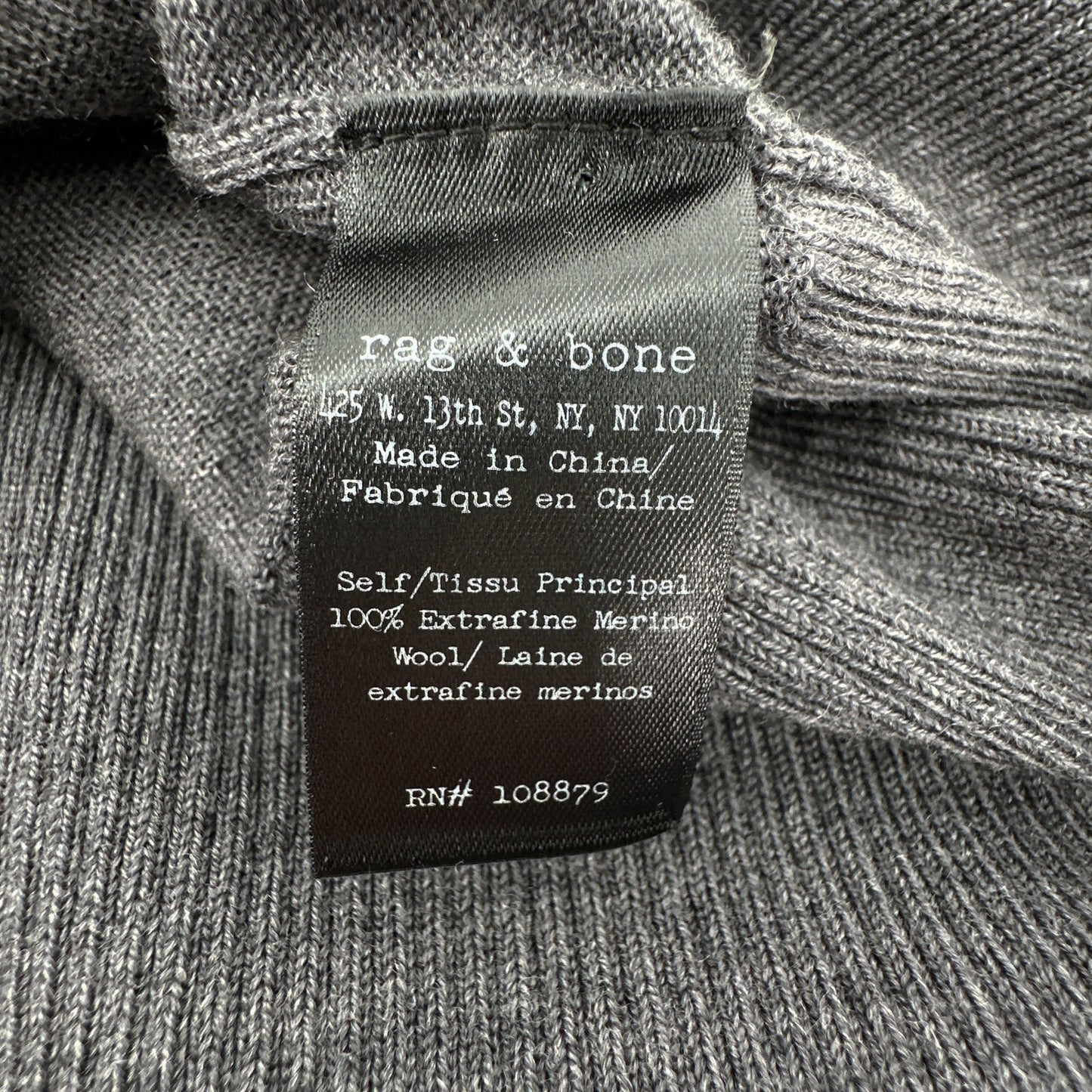 RAG & BONE Sydney Turtleneck in Charcoal S