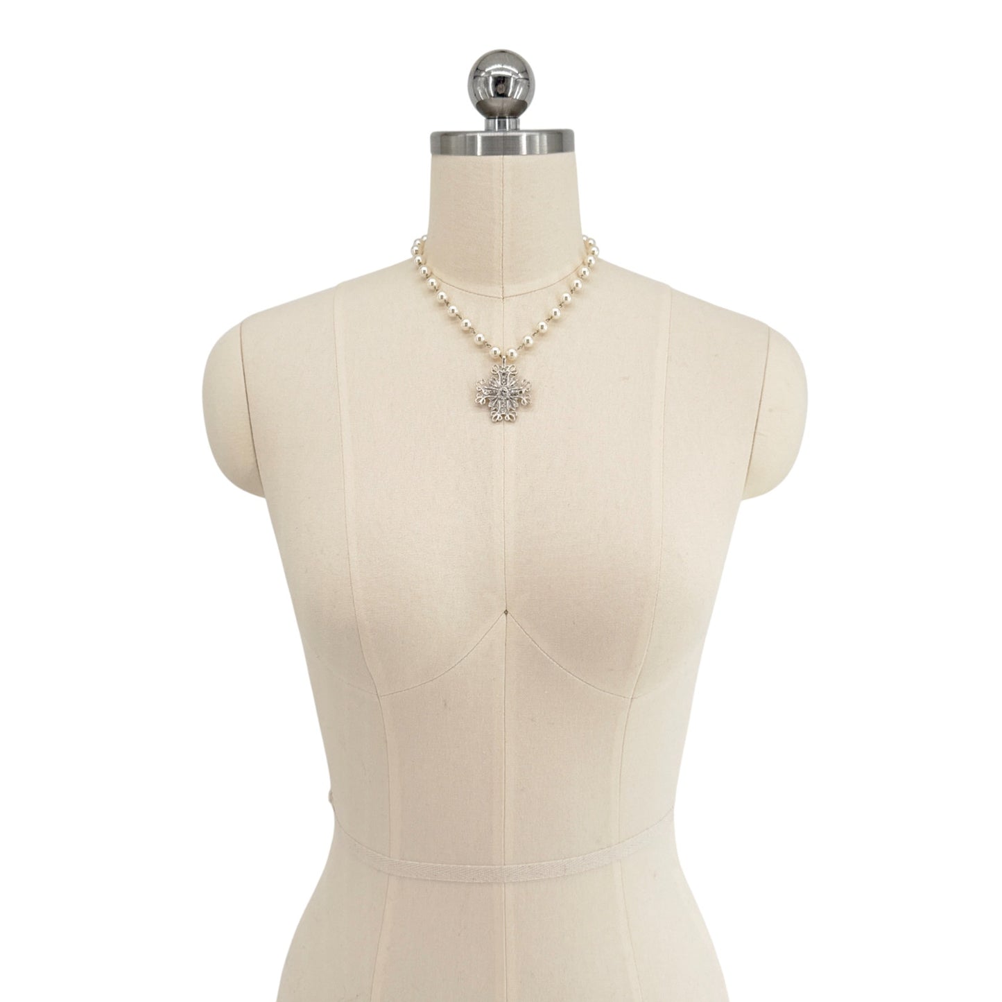 VIRGINS SAINTS & ANGELS Iconic Cream 8mm Pearl Choker & Electra Cross Medallion