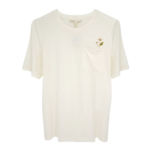 MAJE Pocket Patch Stretch Woven T-Shirt in Ecru 1|S